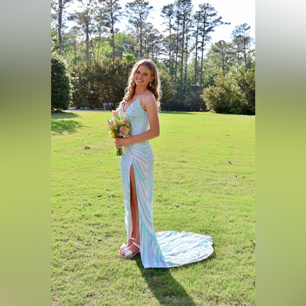 Ashley Lauren Strapless Multi/Ivory Floral Sequin Prom Dress Style 11236